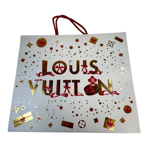 Louis Vuitton 2023 Christmas Bag Holiday Shopping Gift Authentic 16x13 Red Gold - Picture 1 of 4